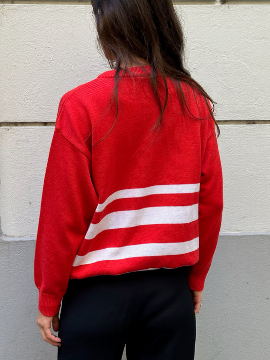 Vintage Cotton Red & White Nautic Pullover Knit Sweater M