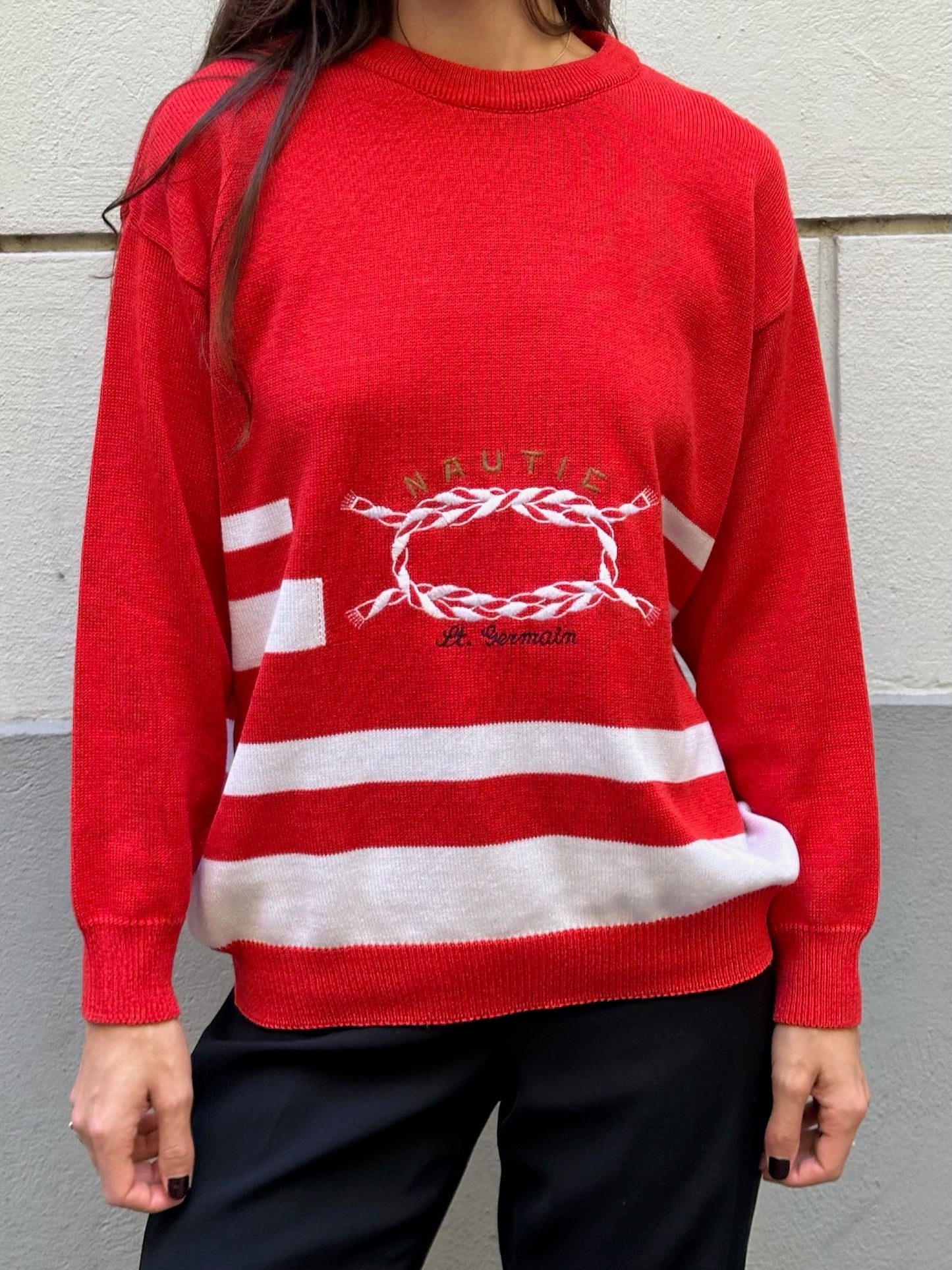 Vintage Cotton Red & White Nautic Pullover Knit Sweater M