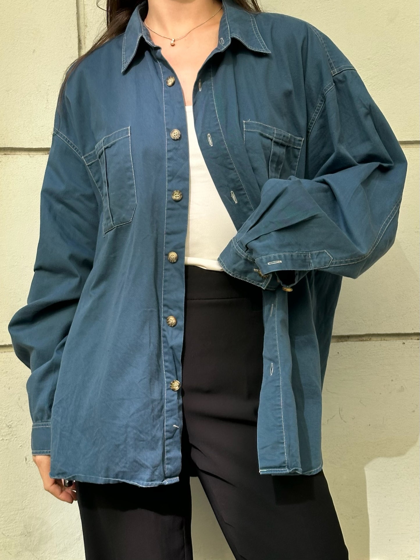 Vintage 100% Cotton Blue Button Down Shirt L