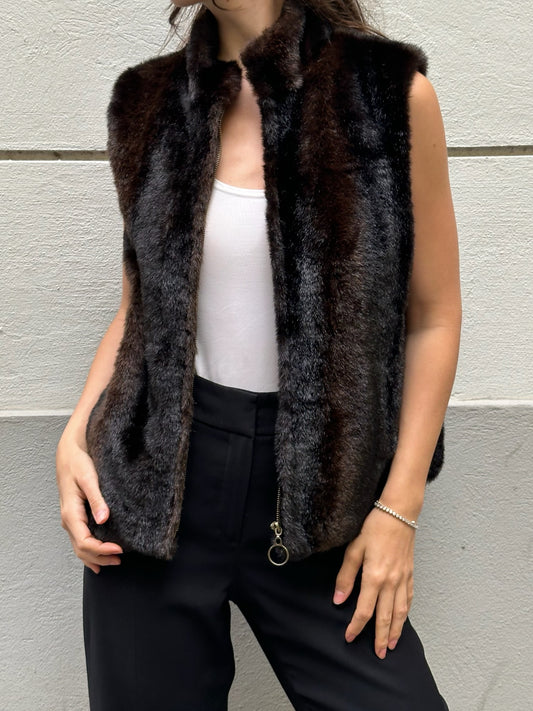 Vintage Brown Faux Fur Vest Gilet S/M