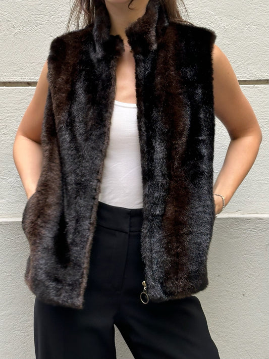 Vintage Brown Faux Fur Vest Gilet S/M