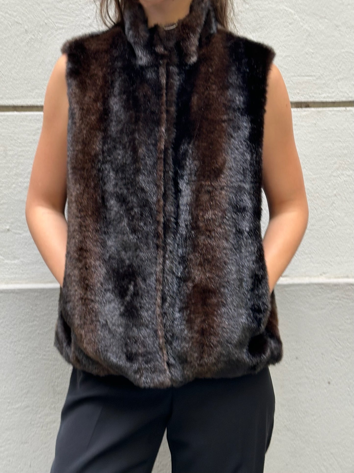 Vintage Brown Faux Fur Vest Gilet S/M
