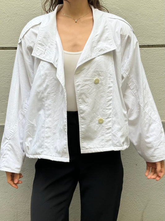 Vintage White Large Collar Cotton Jacket L