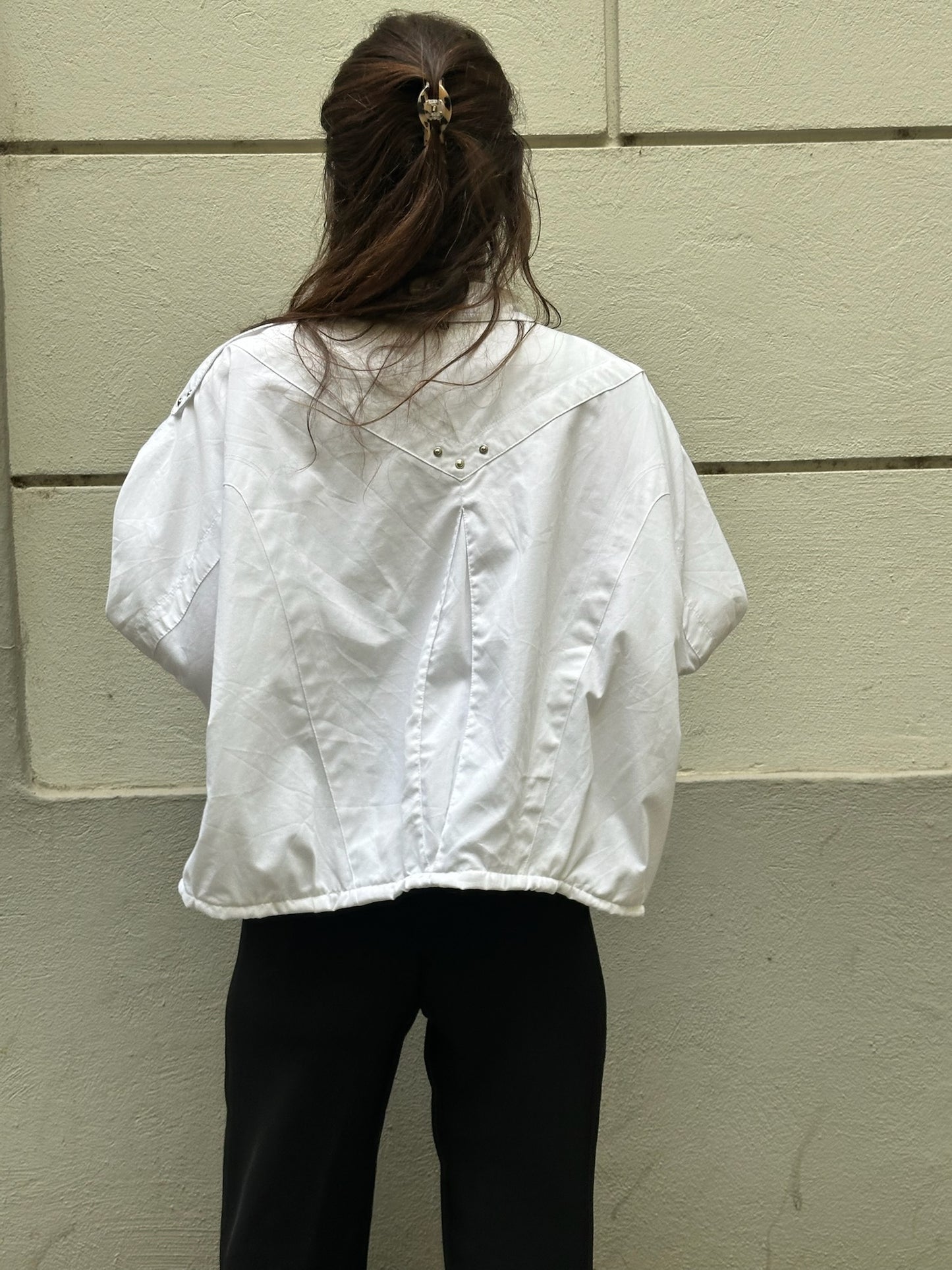 Vintage White Large Collar Cotton Jacket L