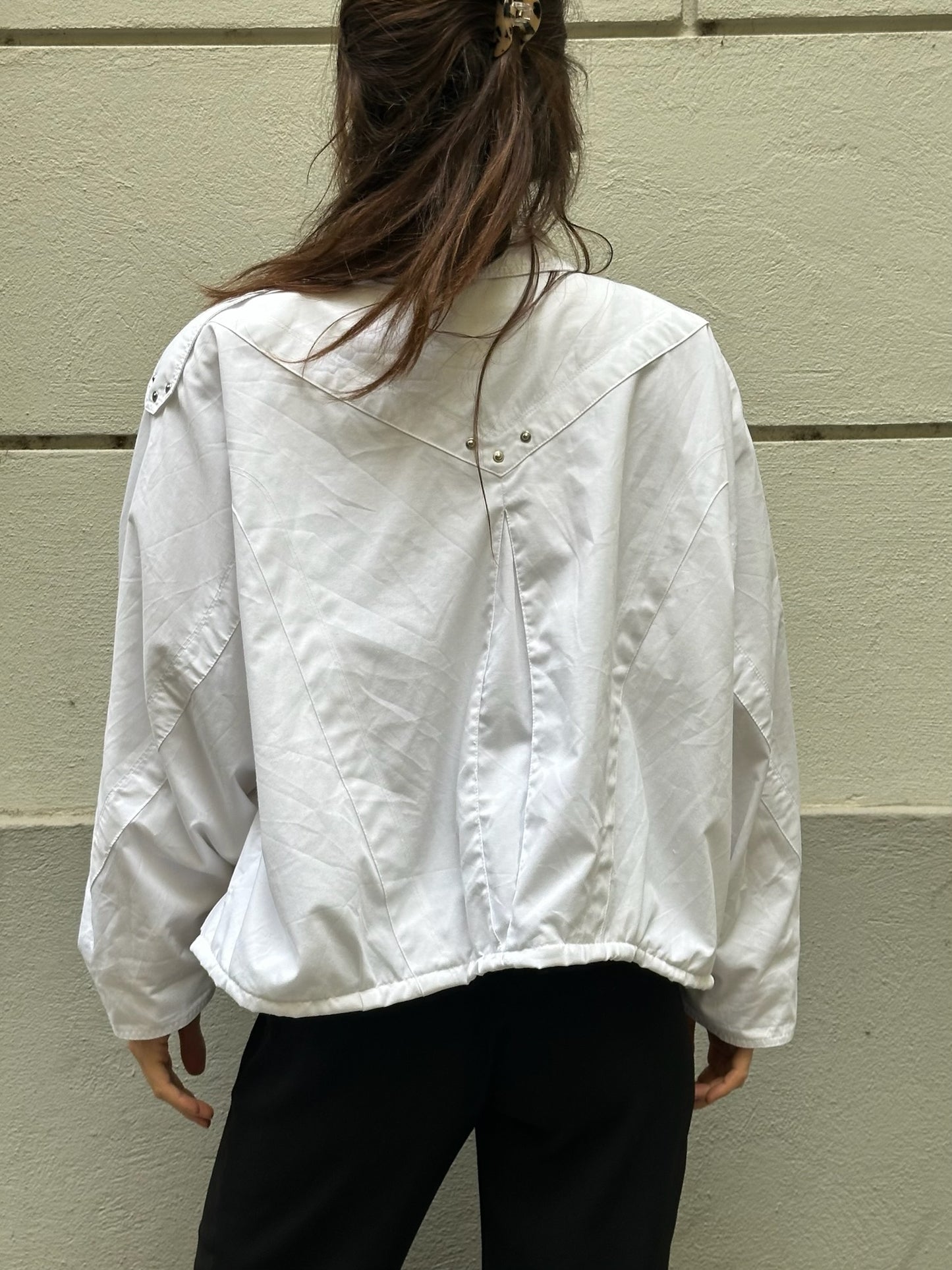 Vintage White Large Collar Cotton Jacket L