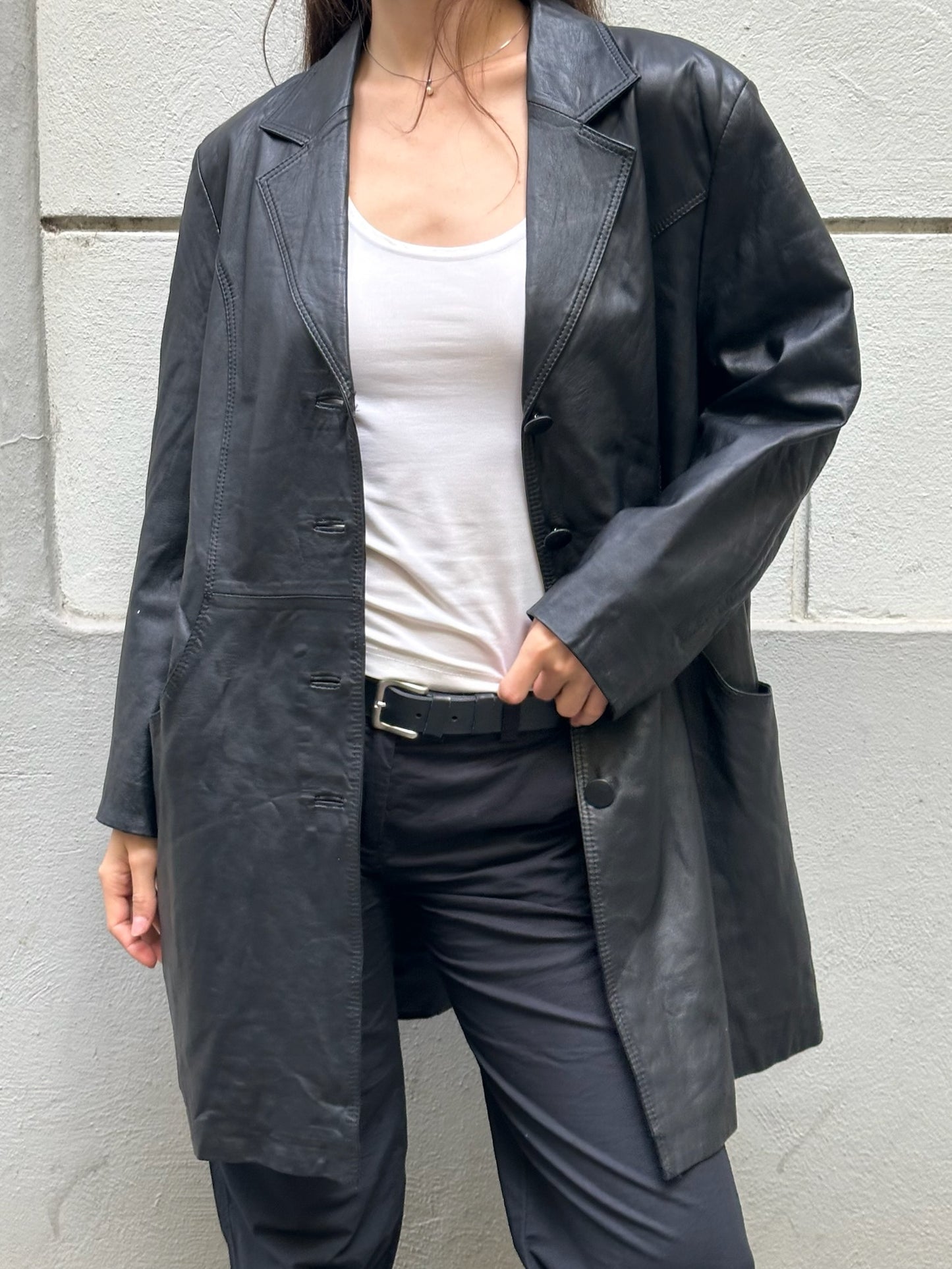 Vintage 100% Genuine Leather Black Blazer Jacket L