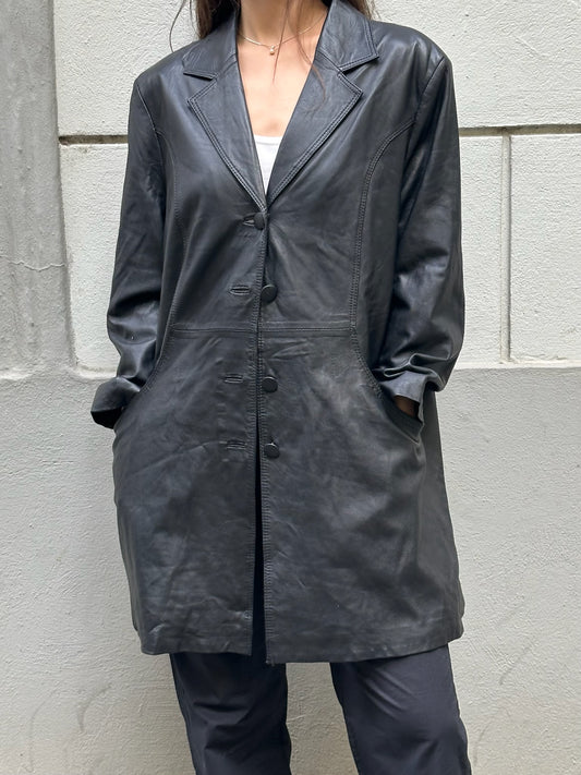 Vintage 100% Genuine Leather Black Blazer Jacket L