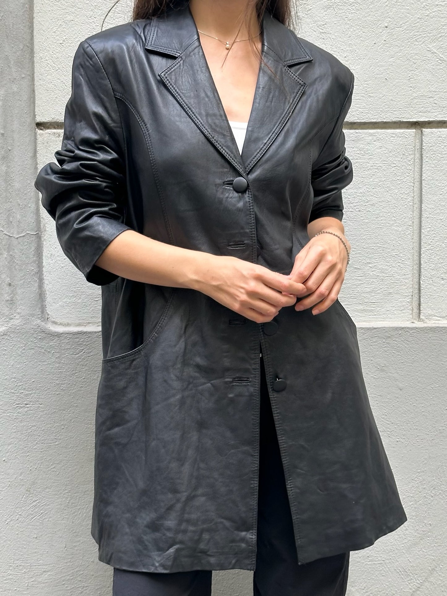 Vintage 100% Genuine Leather Black Blazer Jacket L
