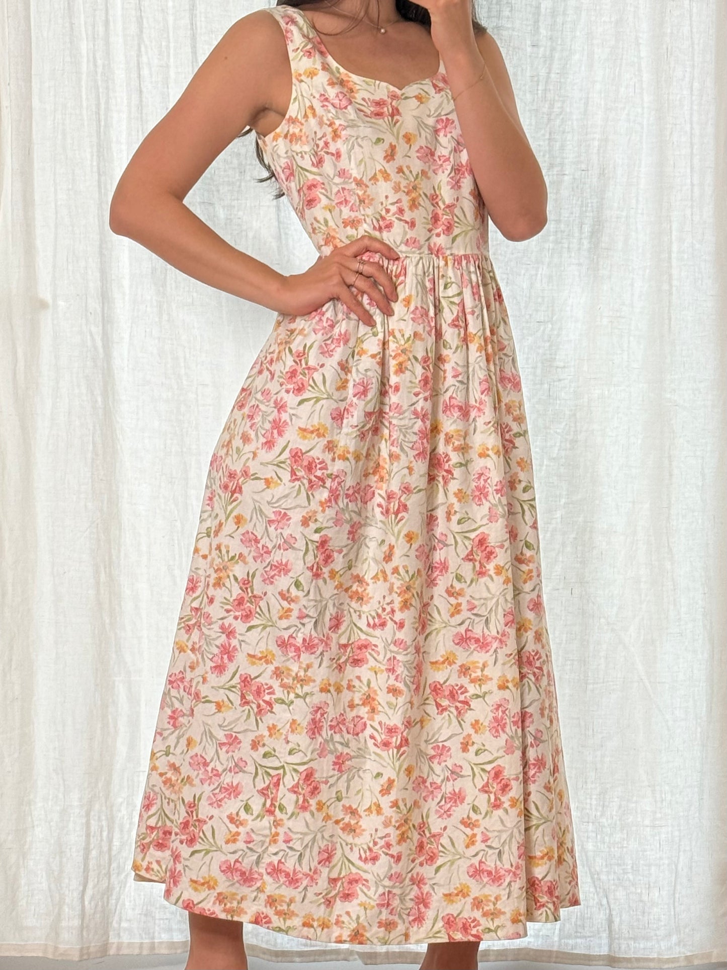 Laura Ashley Floral 100% Cotton Floral Drop Waist Maxi Dress M