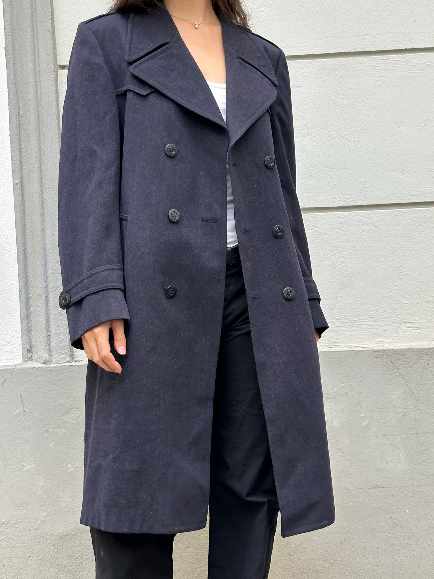 Vintage Navy Wool Blend Midi Coat M