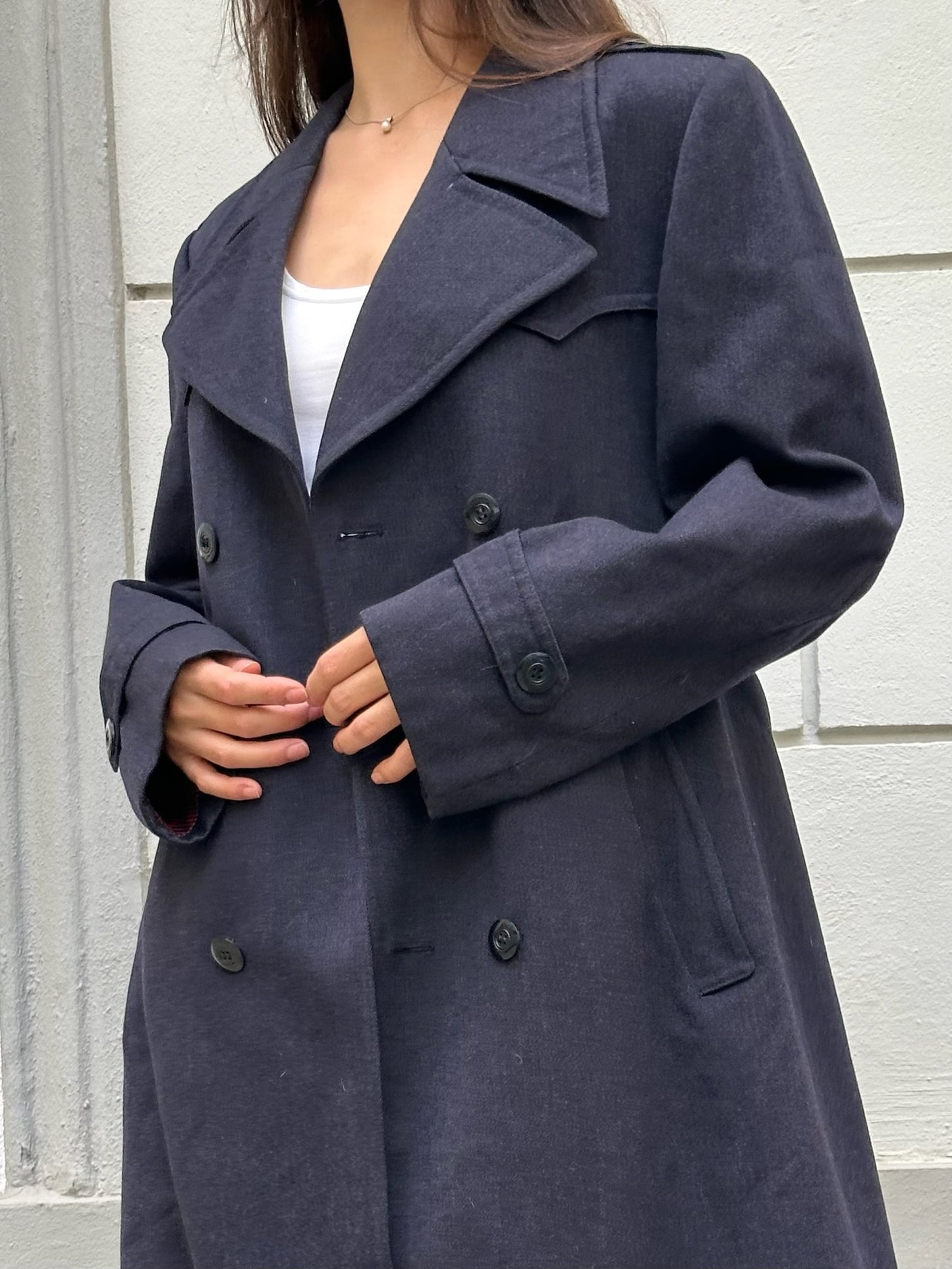 Vintage Navy Wool Blend Midi Coat M