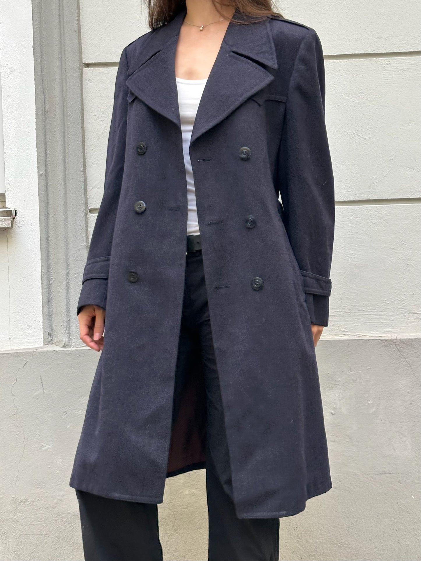 Vintage Navy Wool Blend Midi Coat M
