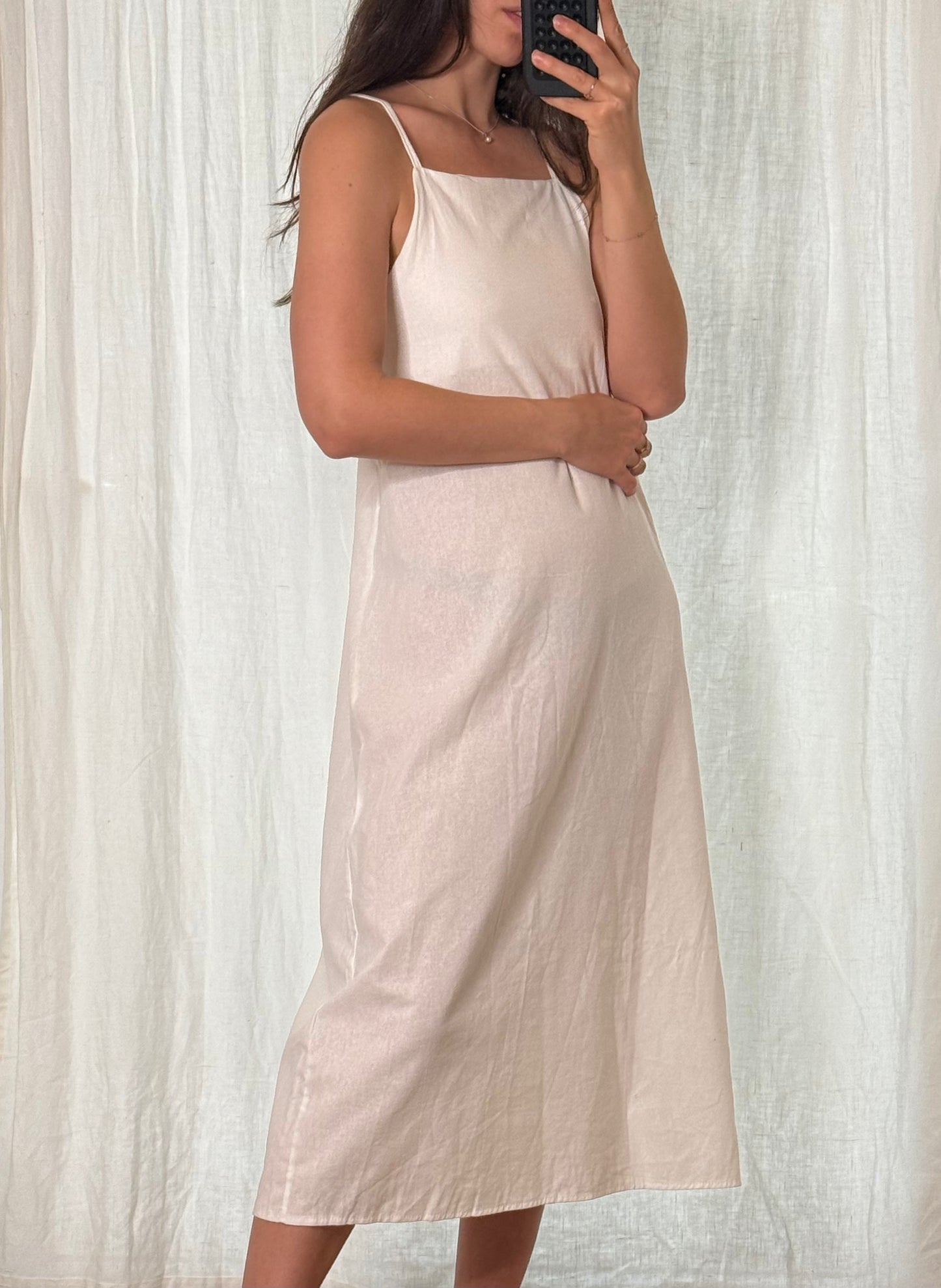 White Low Back Midi Cotton Dress S