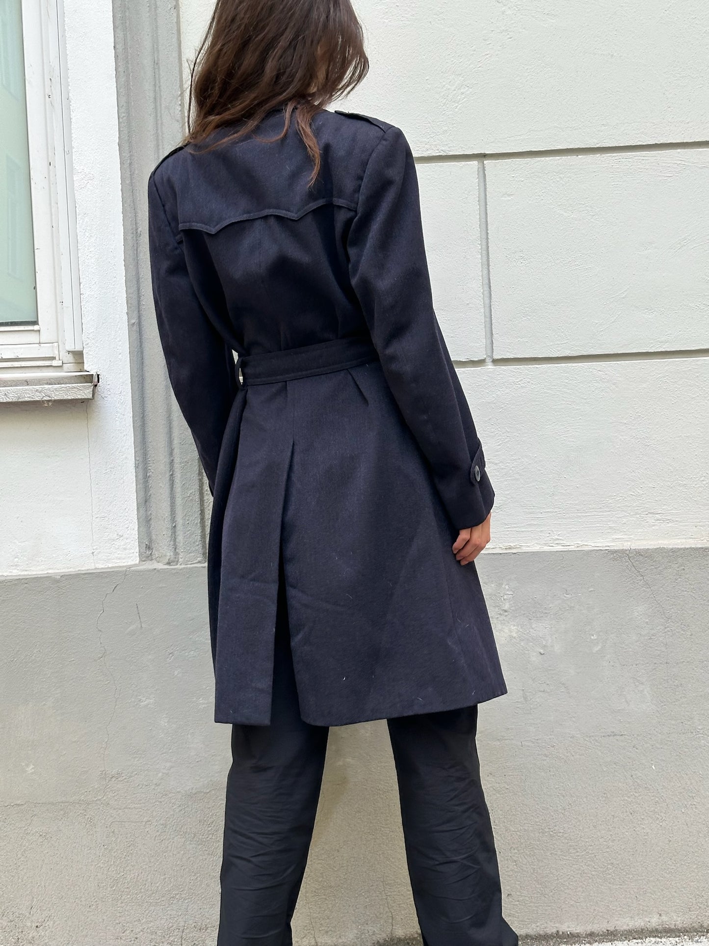 Vintage Navy Wool Blend Midi Coat M