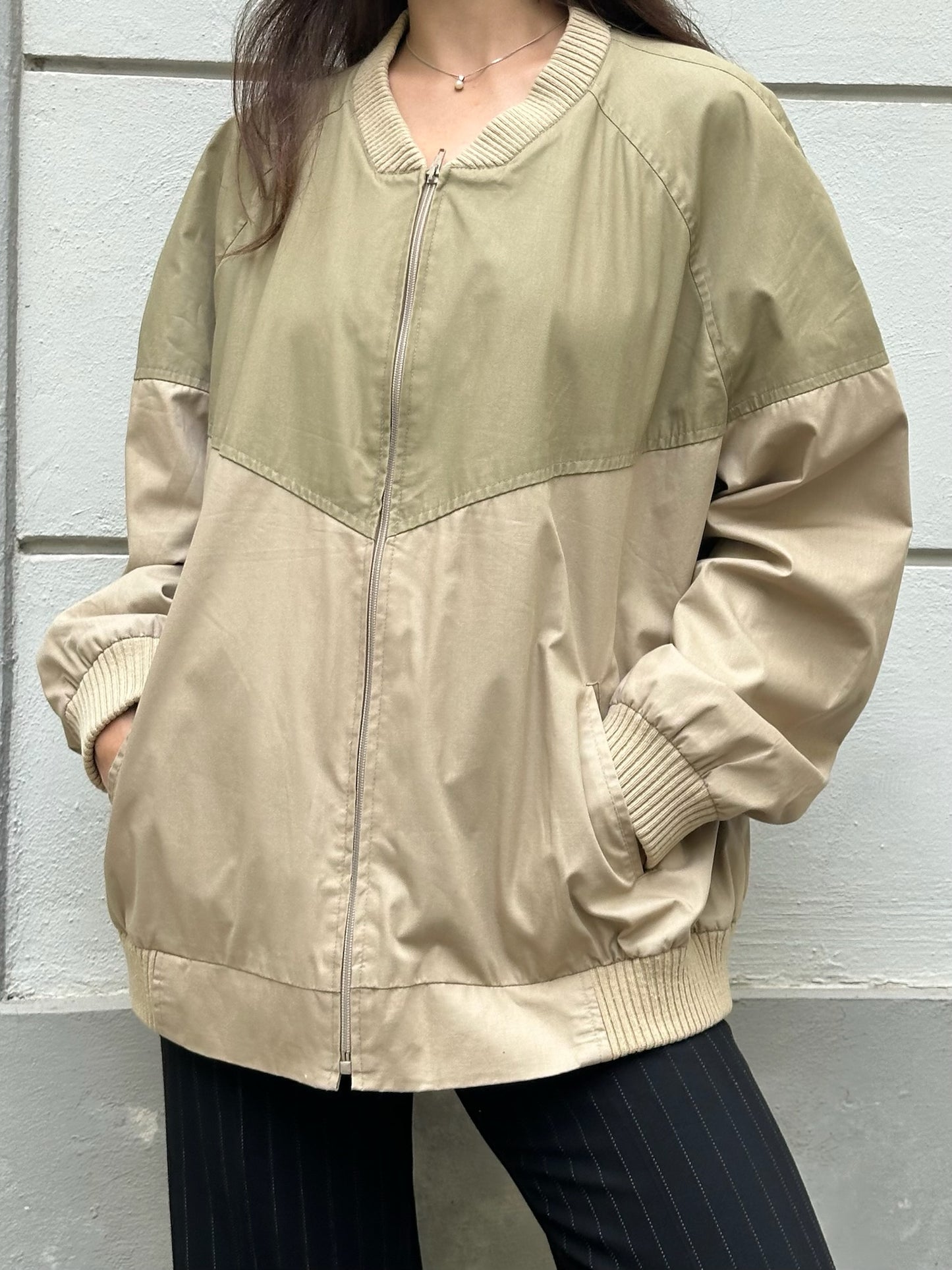 Vintage Khaki/Beige Unisex Bomber Jacket L/XL