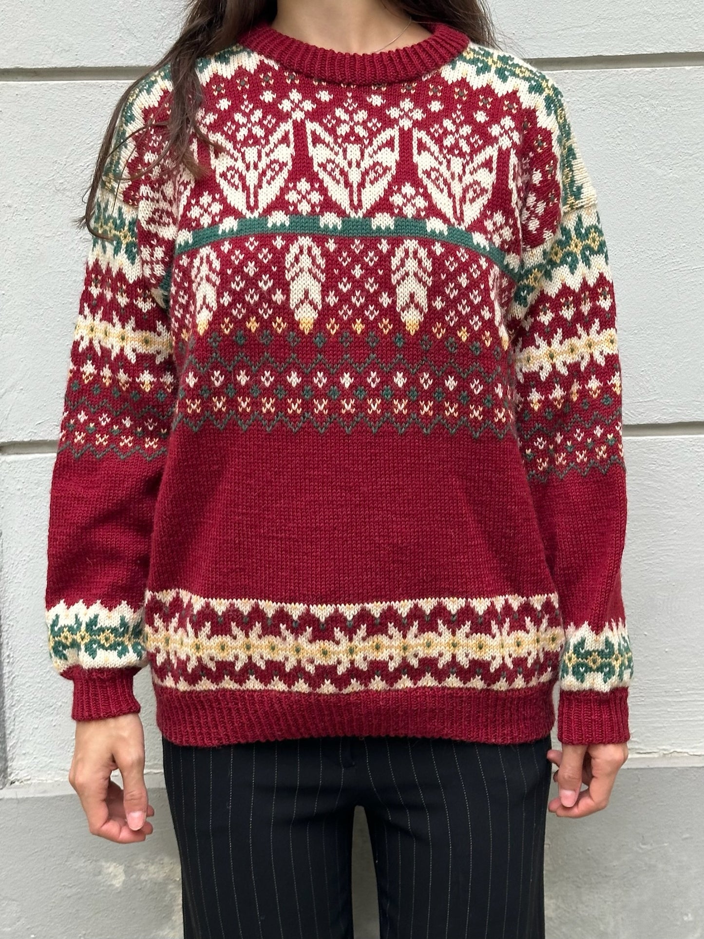 Vintage Red Fox 100% Wool Sweater Pullover M
