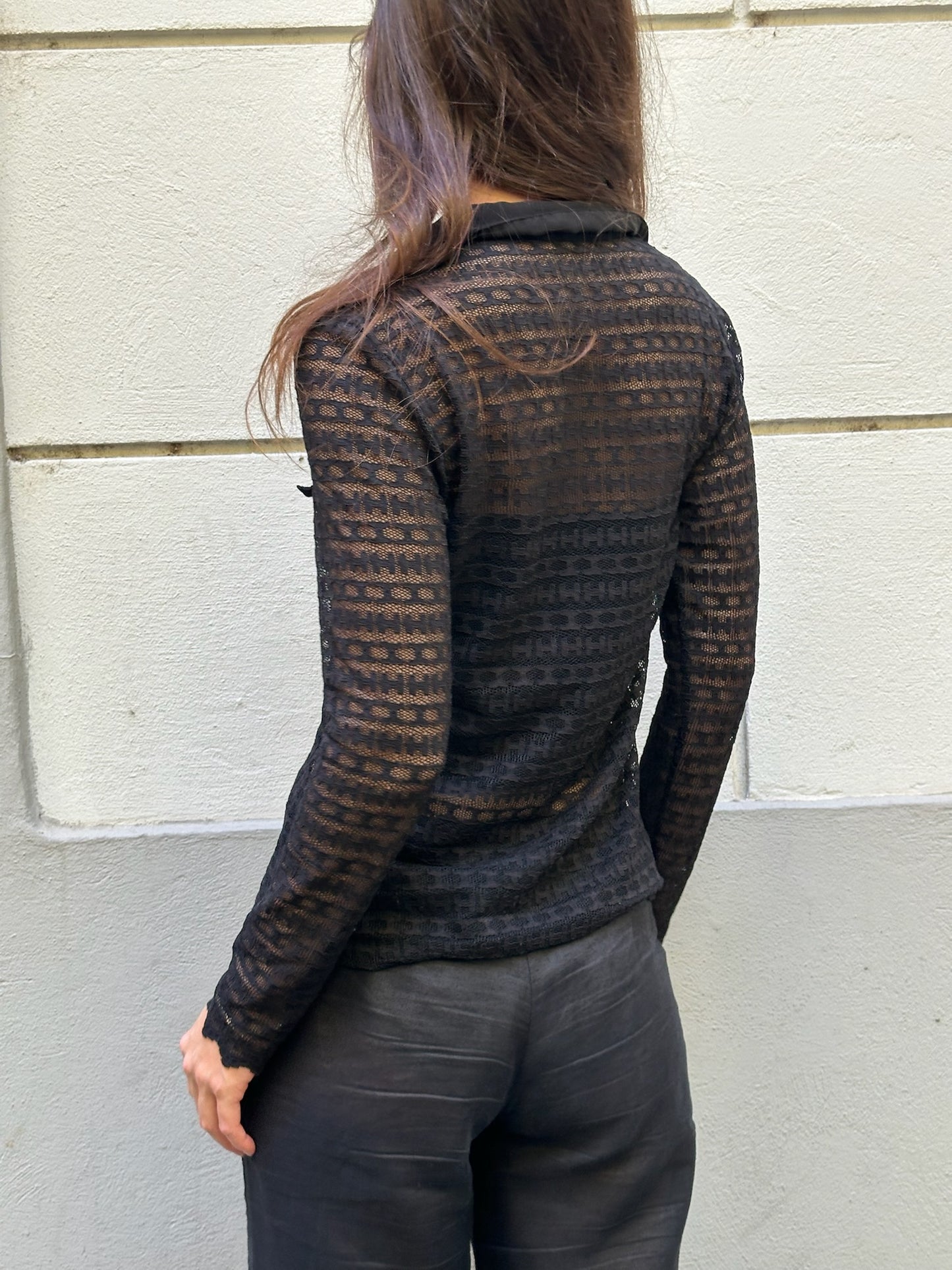 Vintage Black Lace Gold Button Up Blouse S