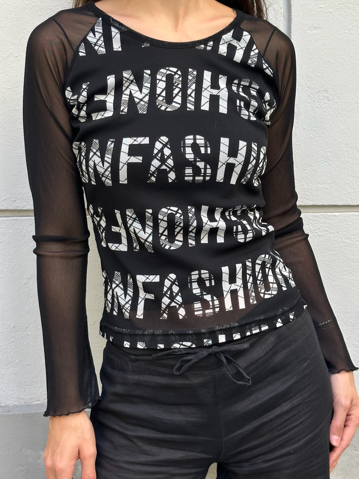 Vintage Y2K “Fashion” Mesh Sleeve Blouse S