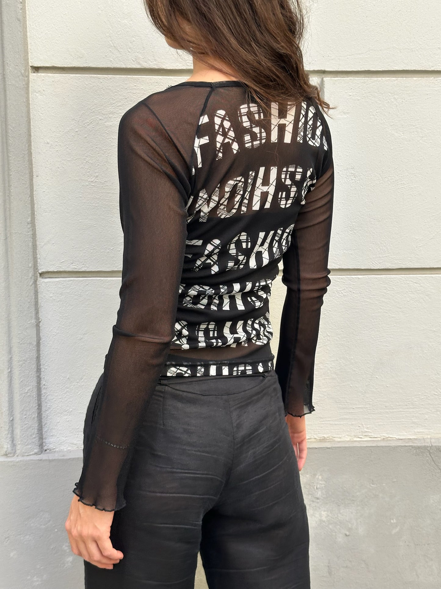 Vintage Y2K “Fashion” Mesh Sleeve Blouse S