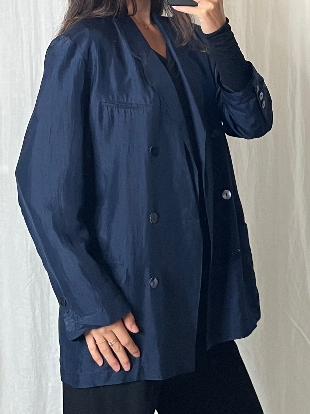 Vintage 100% Silk Navy Blue Blazer Jacket M/L