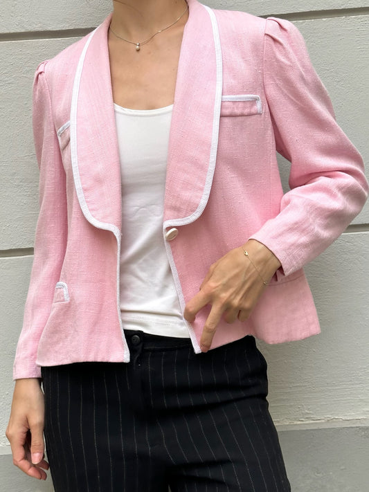 Vintage Baby Pink & White Hem Blazer Jacket S/M