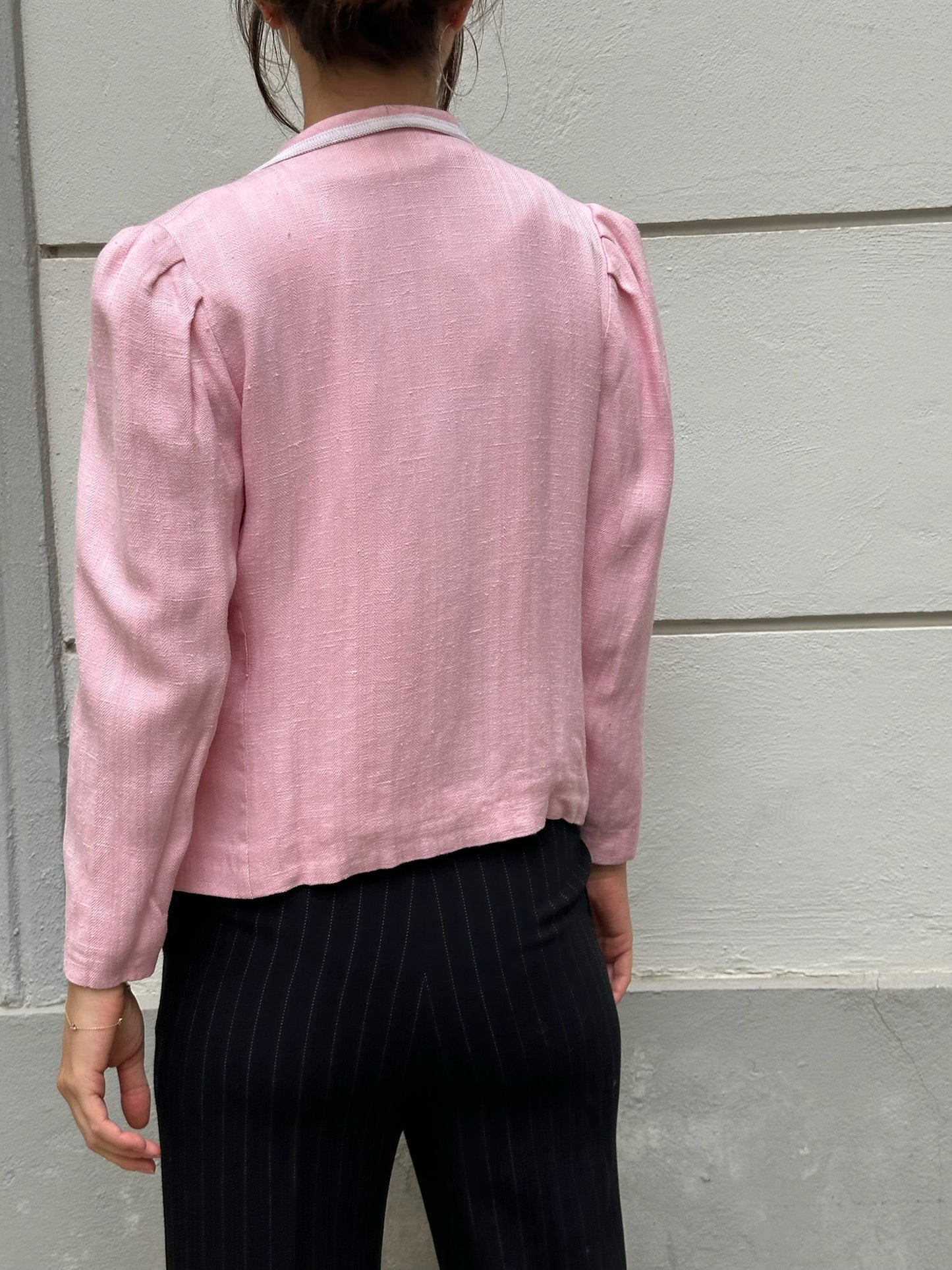 Vintage Baby Pink & White Hem Blazer Jacket S/M