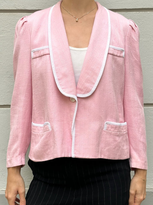 Vintage Baby Pink & White Hem Blazer Jacket S/M