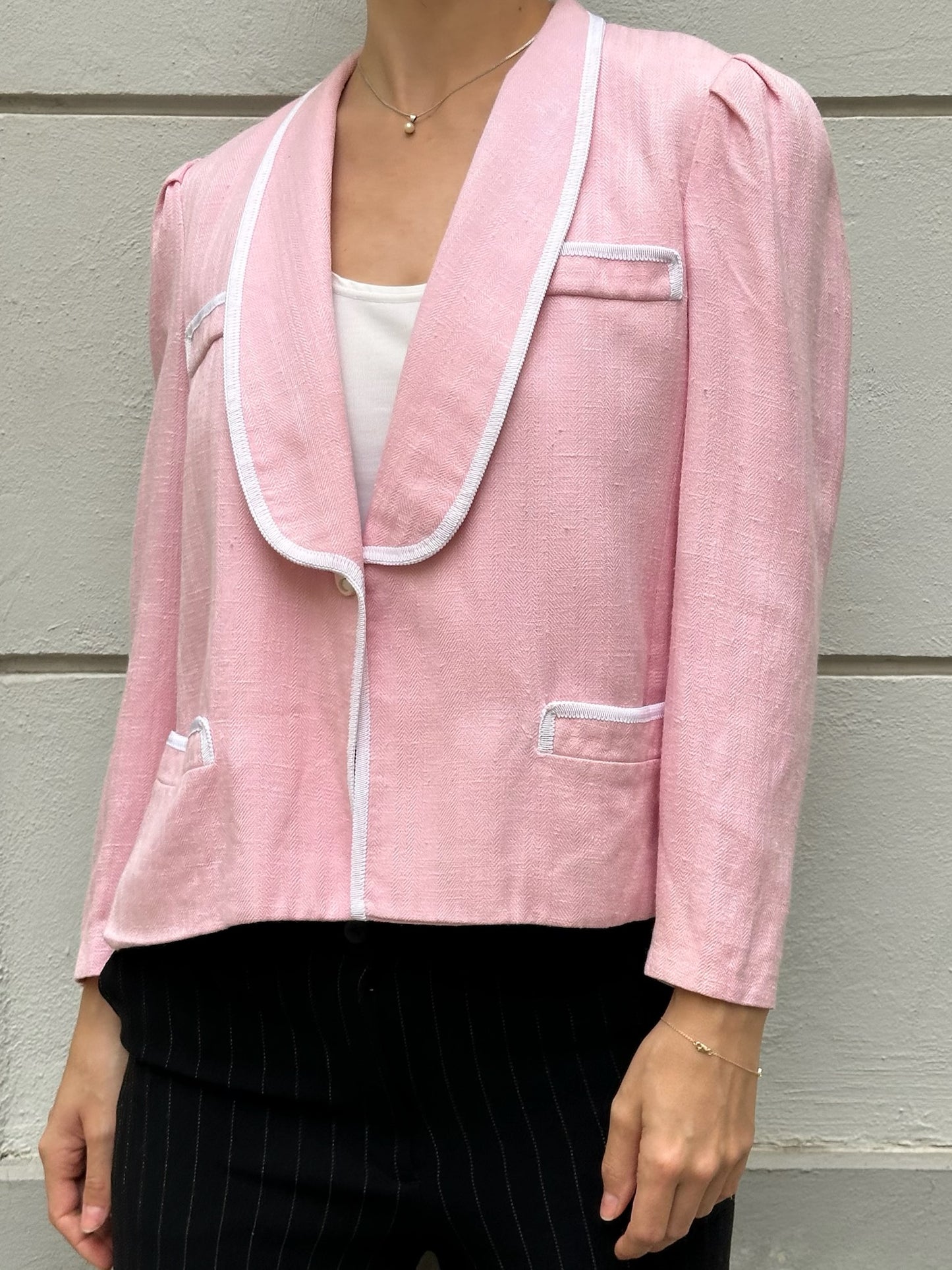 Vintage Baby Pink & White Hem Blazer Jacket S/M