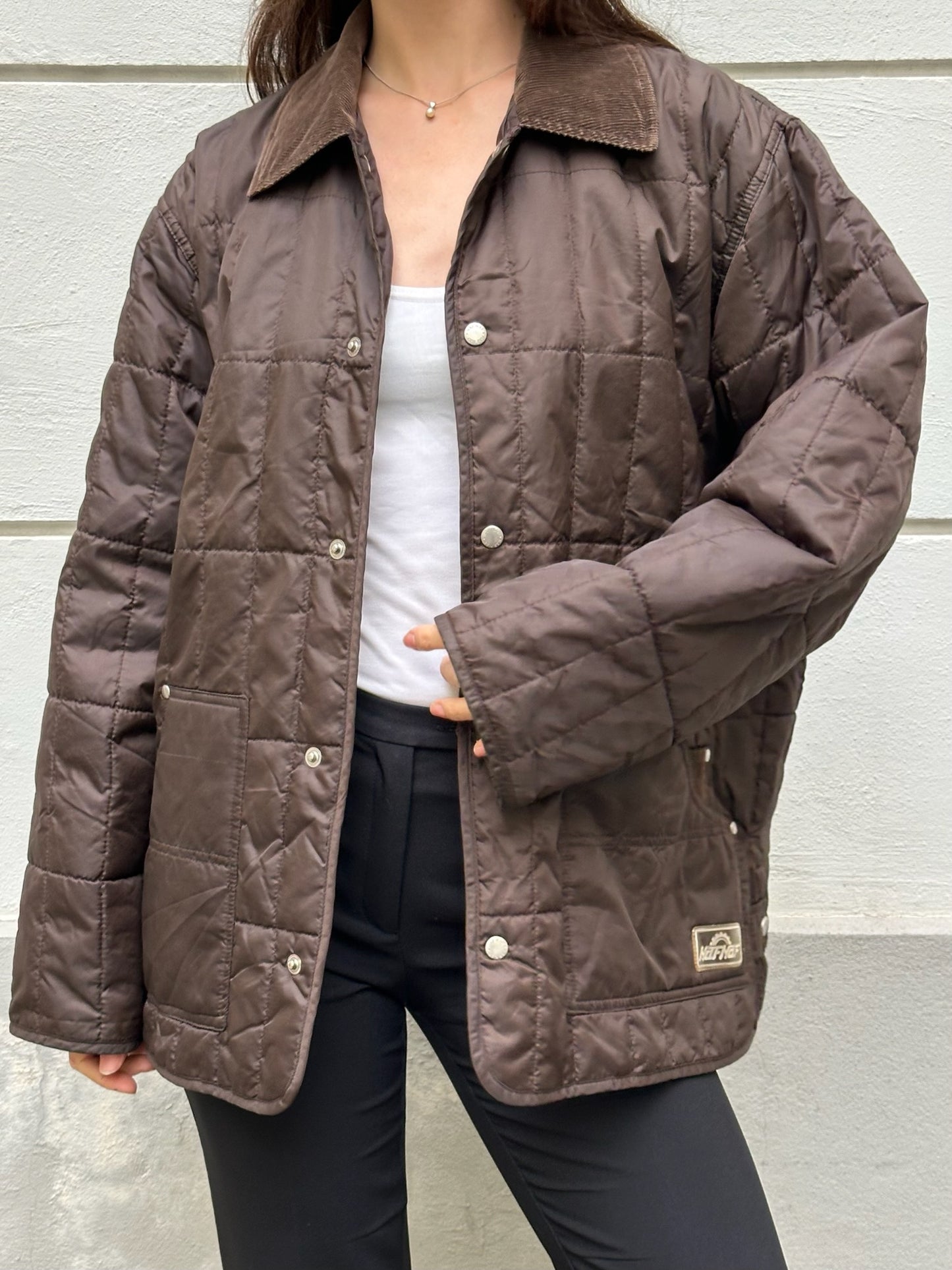 Vintage Naf Naf Chocolate Brown Puffer Barn Jacket Men's L