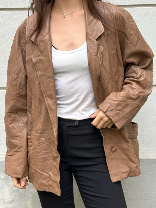 Vintage Brown 100% Genuine Leather Oversized 80's Jacket M
