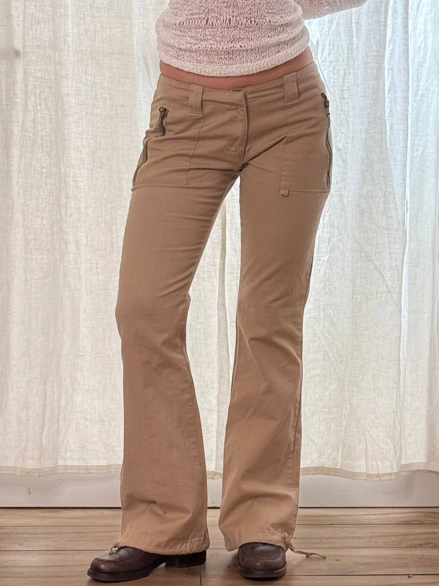 Vintage 100% Cotton Khaki Cargo Trousers S/M 36/38