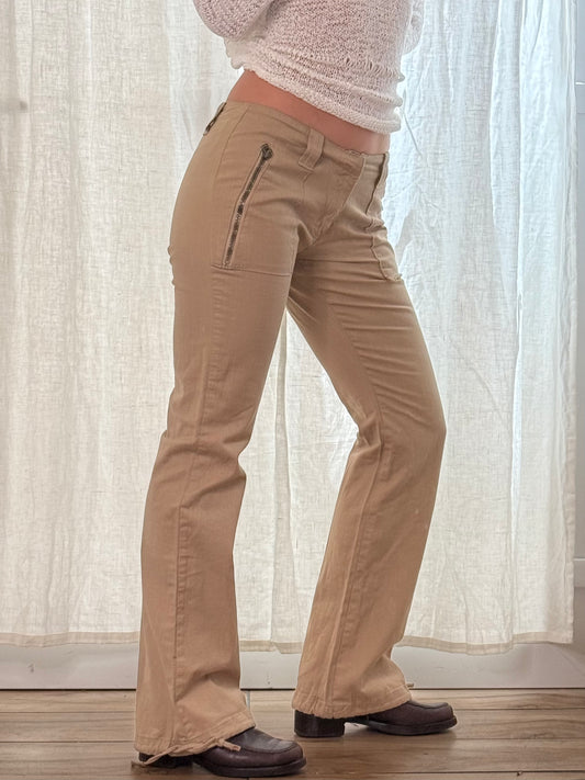 Vintage 100% Cotton Khaki Cargo Trousers S/M 36/38