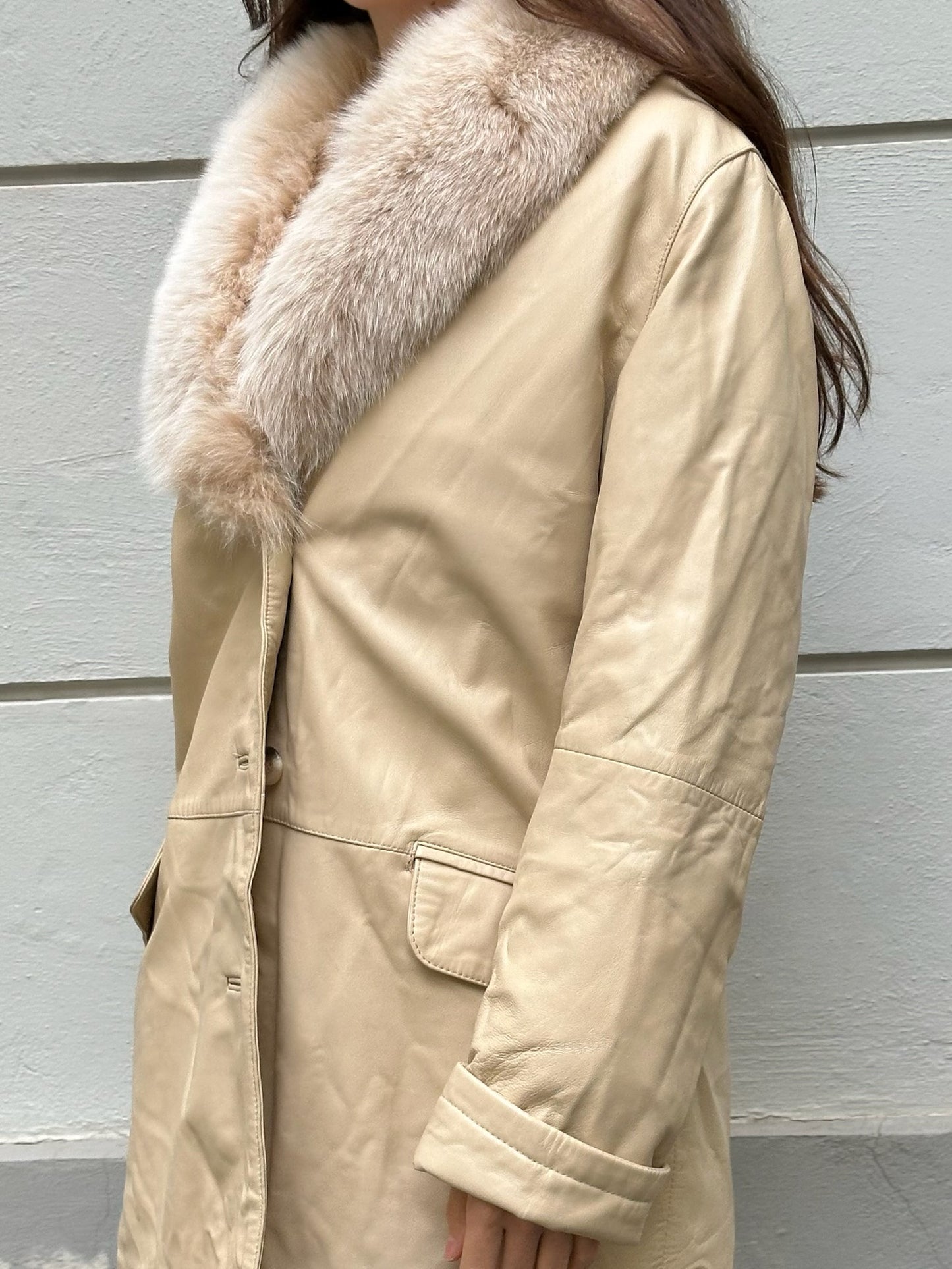 Vintage 100% Genuine Leather & Fur Trim Butter Yellow Jacket M/L