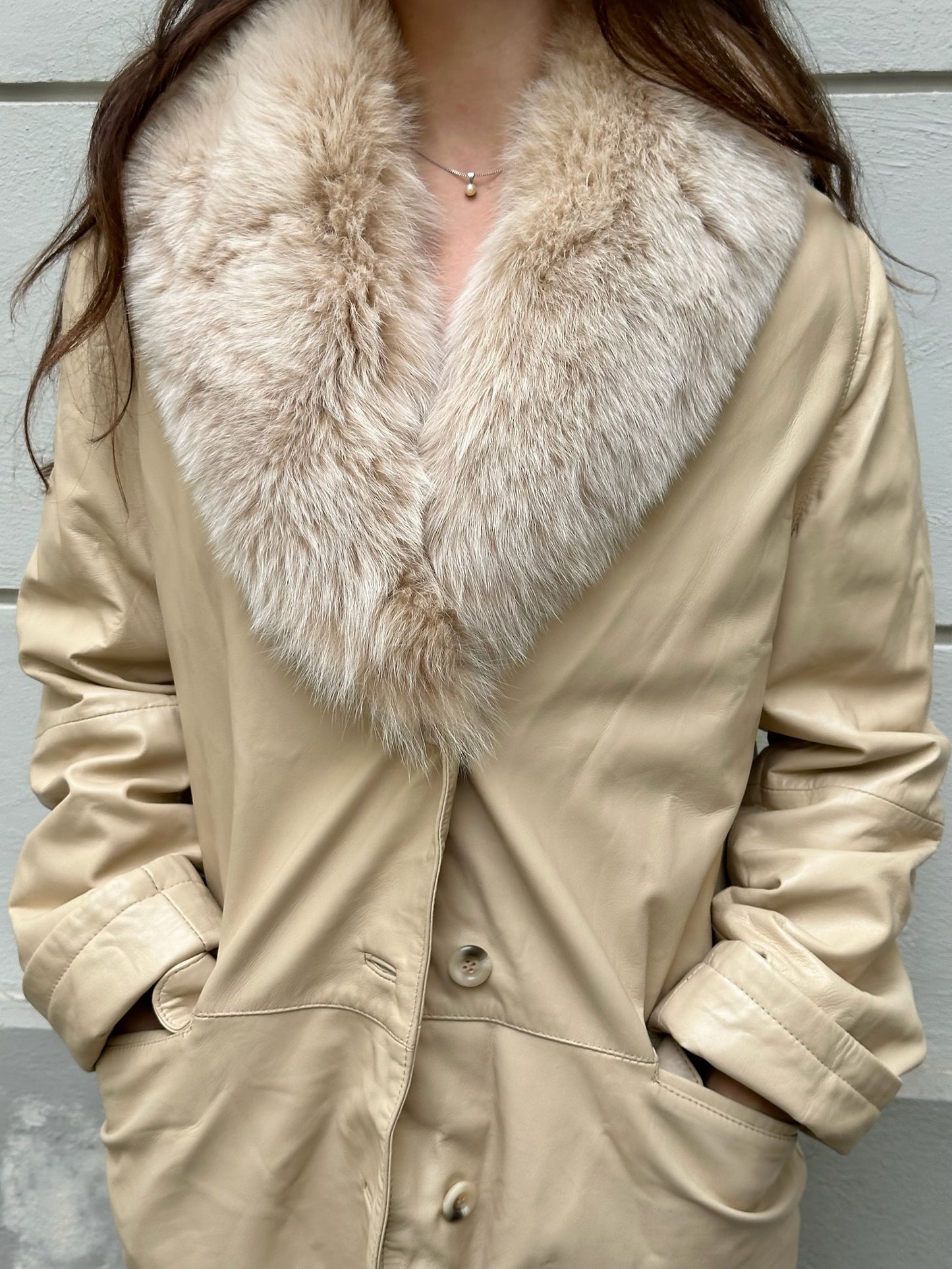 Vintage 100% Genuine Leather & Fur Trim Butter Yellow Jacket M/L