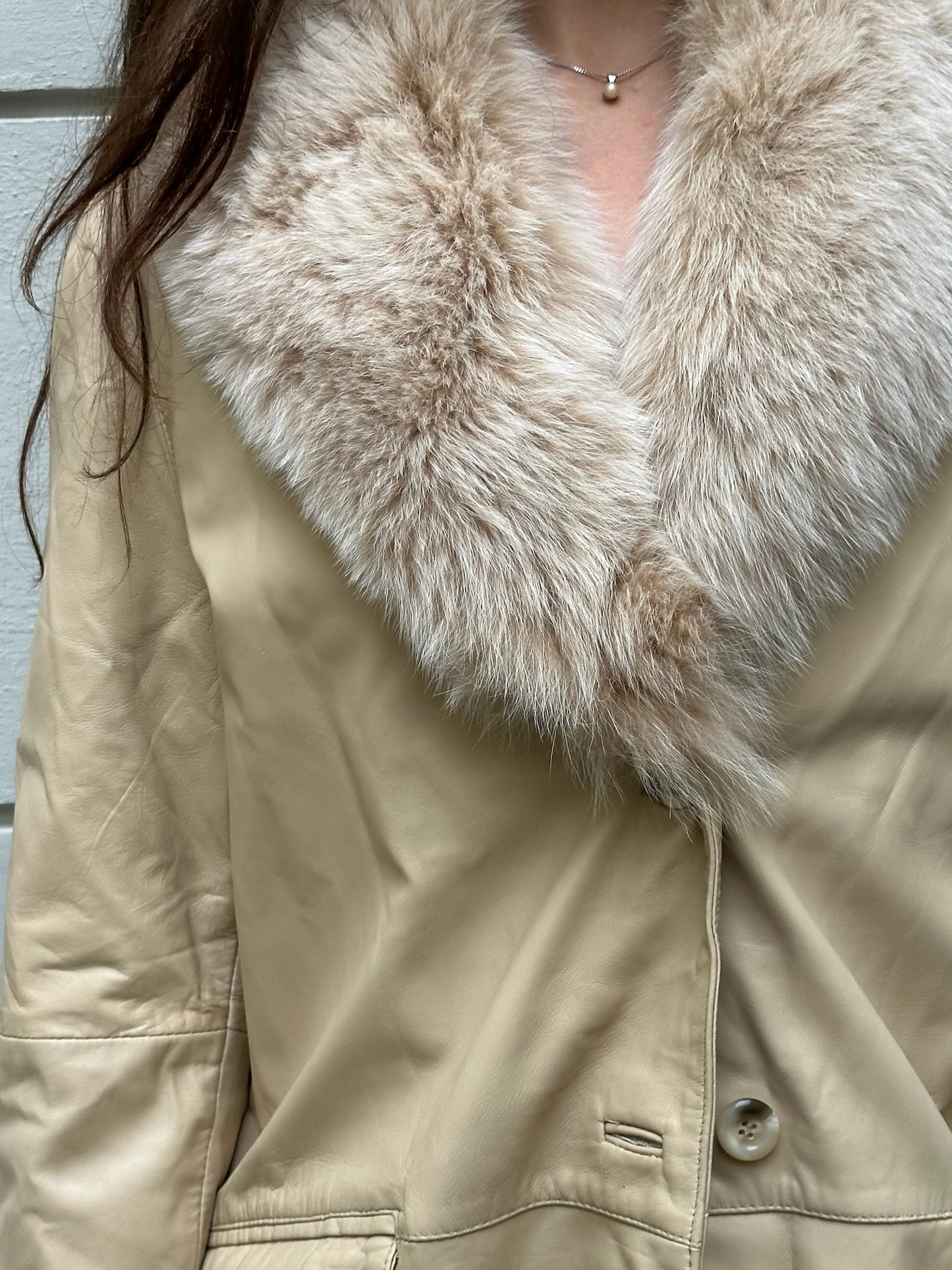 Vintage 100% Genuine Leather & Fur Trim Butter Yellow Jacket M/L