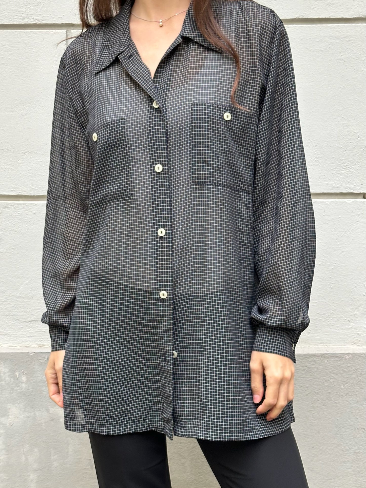 Vintage Black & White Windowpane Button Down Blouse M