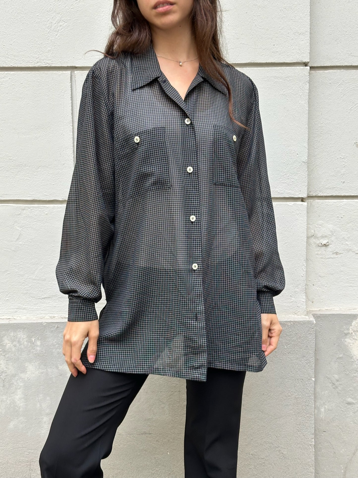 Vintage Black & White Windowpane Button Down Blouse M