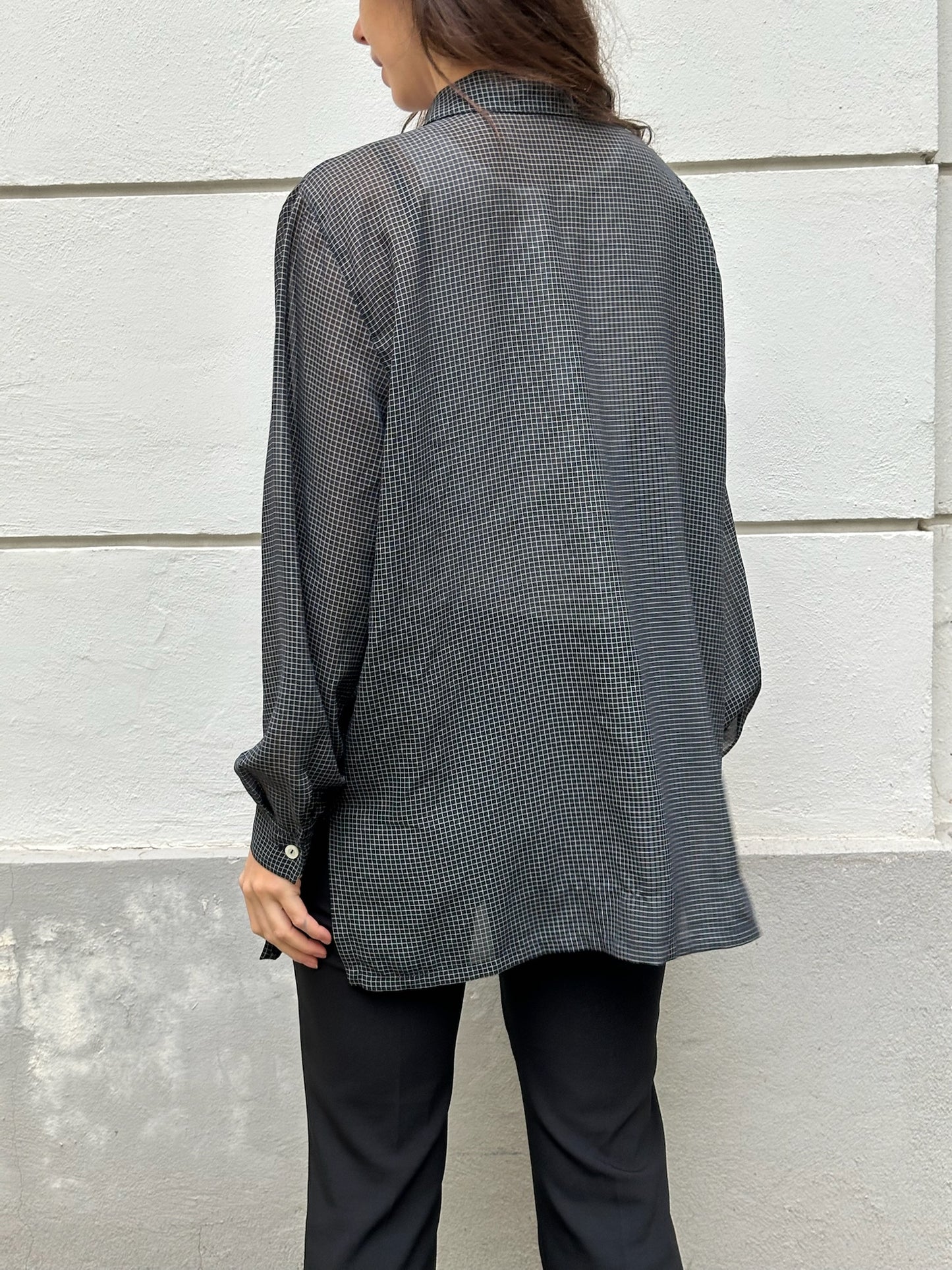 Vintage Black & White Windowpane Button Down Blouse M