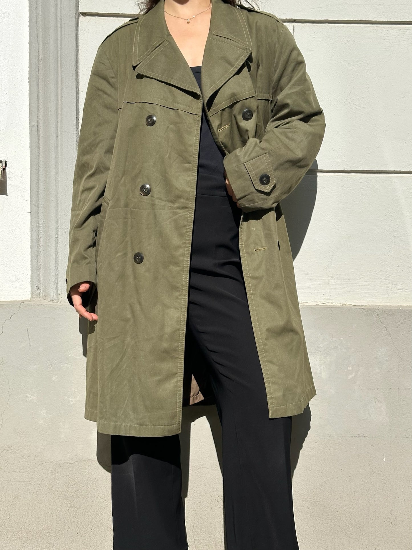 Vintage Forest Green Midi Trench Coat L