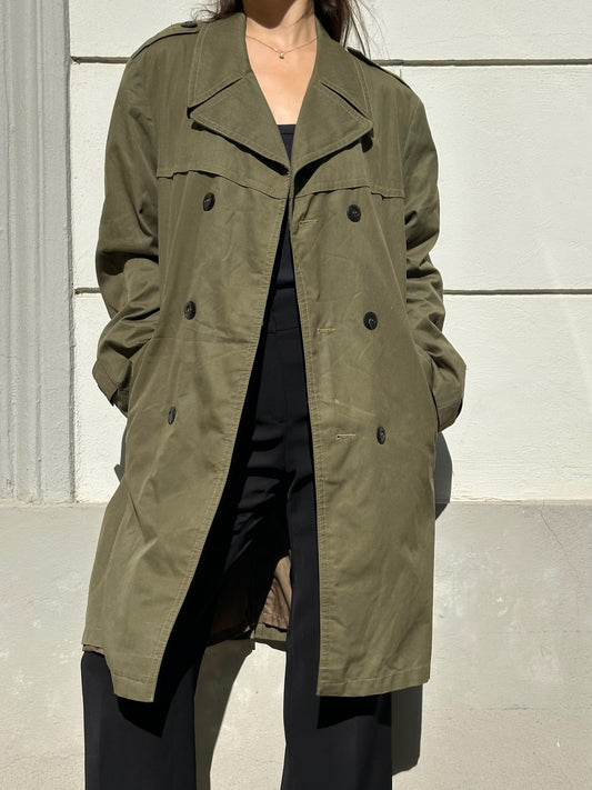 Vintage Forest Green Midi Trench Coat L