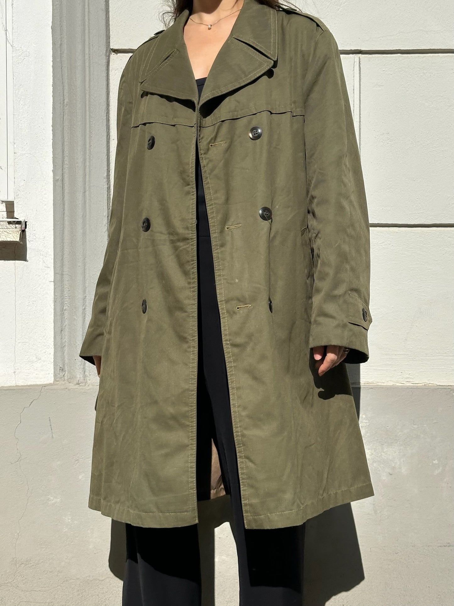 Vintage Forest Green Midi Trench Coat L