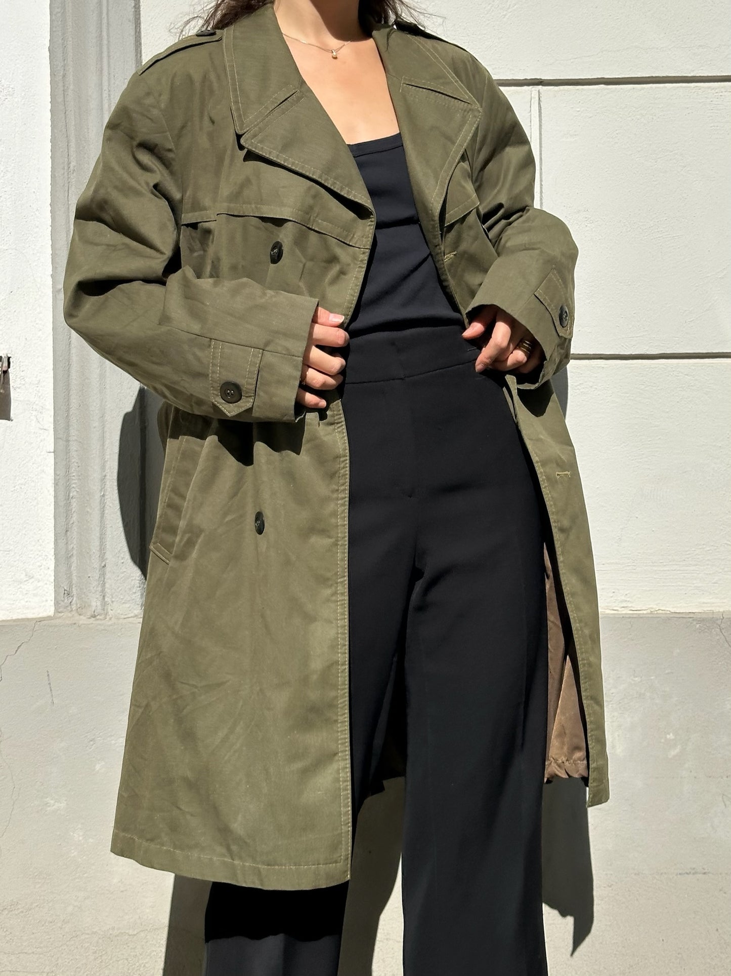 Vintage Forest Green Midi Trench Coat L