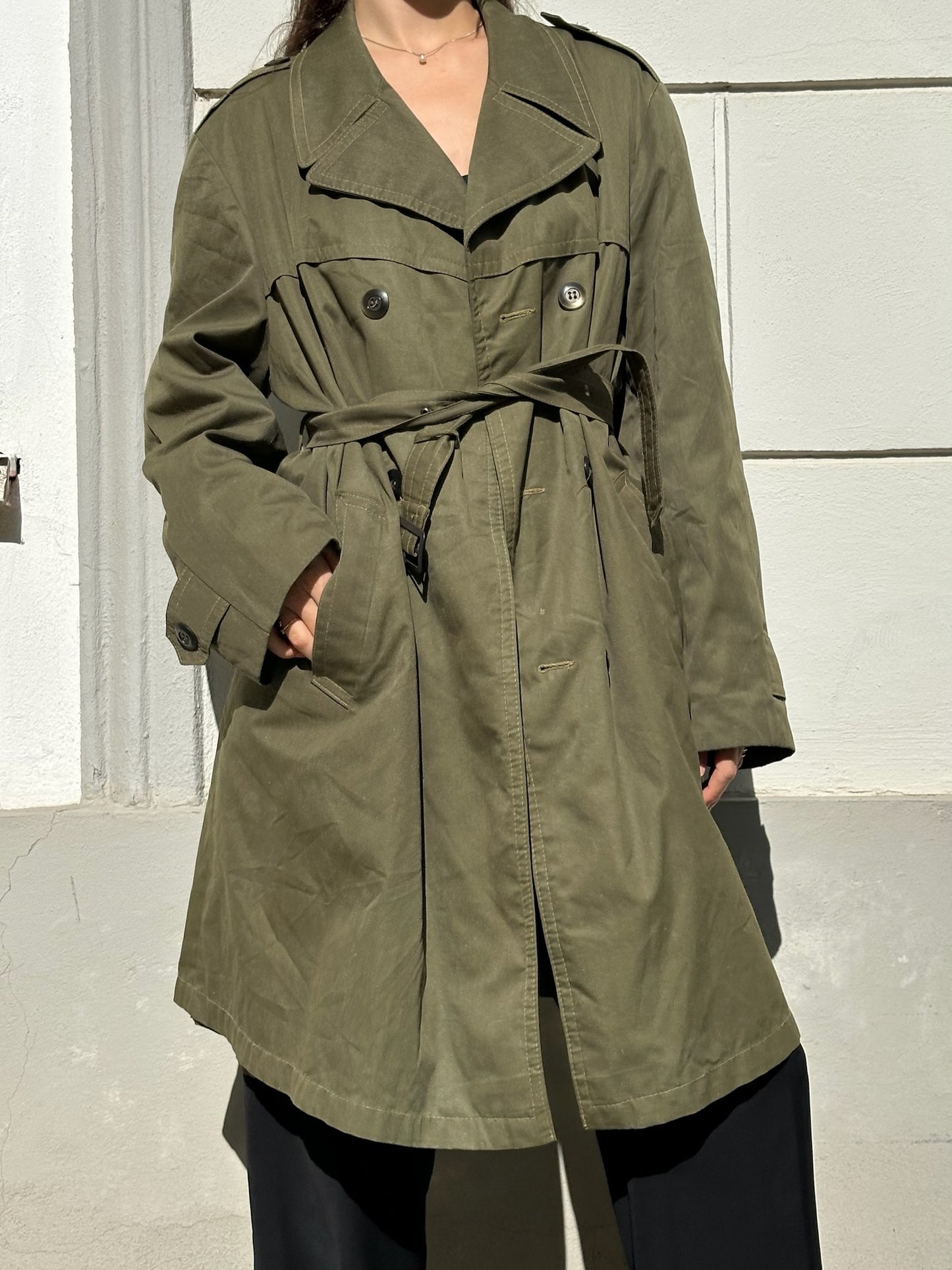 Vintage Forest Green Midi Trench Coat L