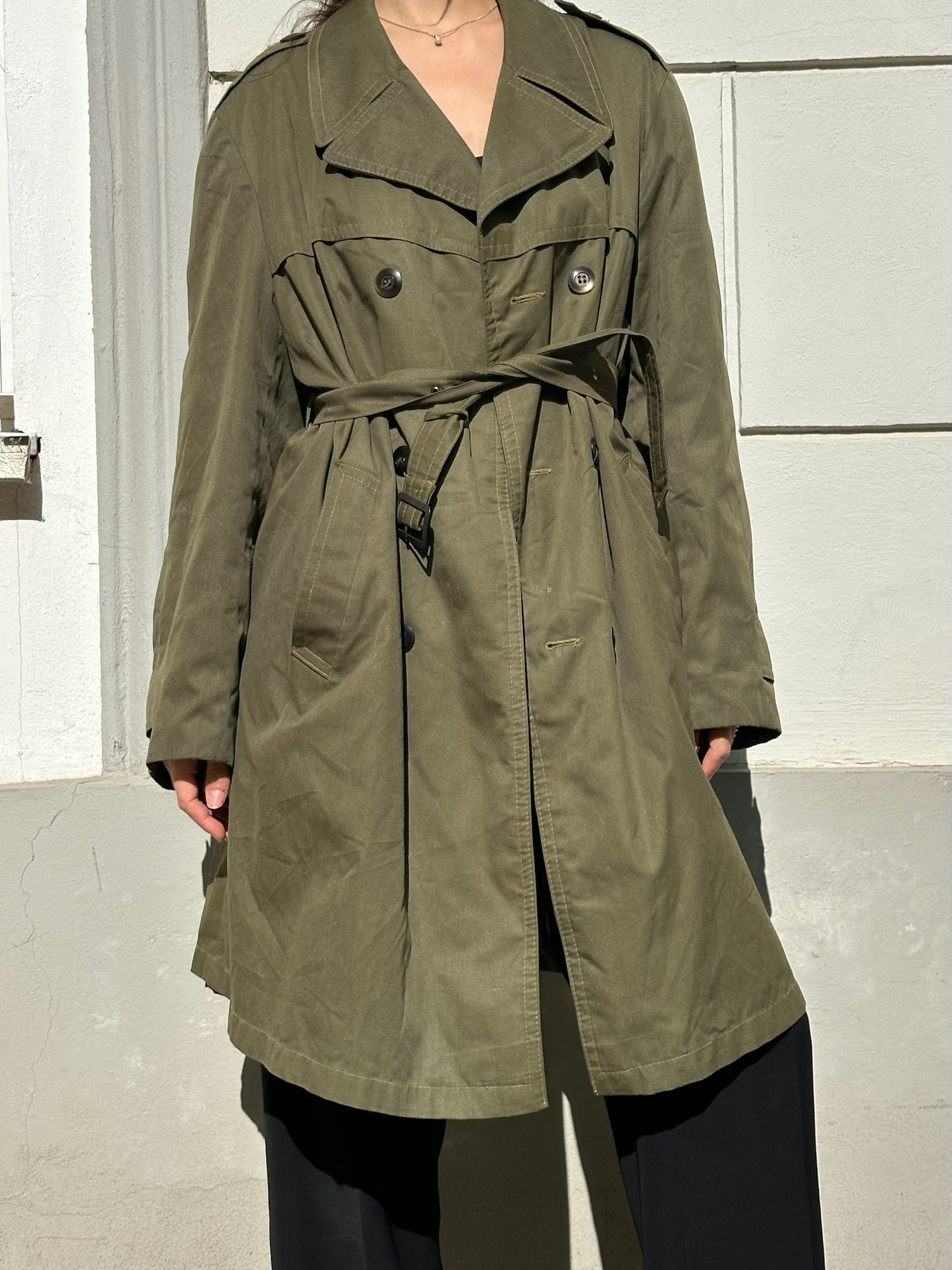 Vintage Forest Green Midi Trench Coat L