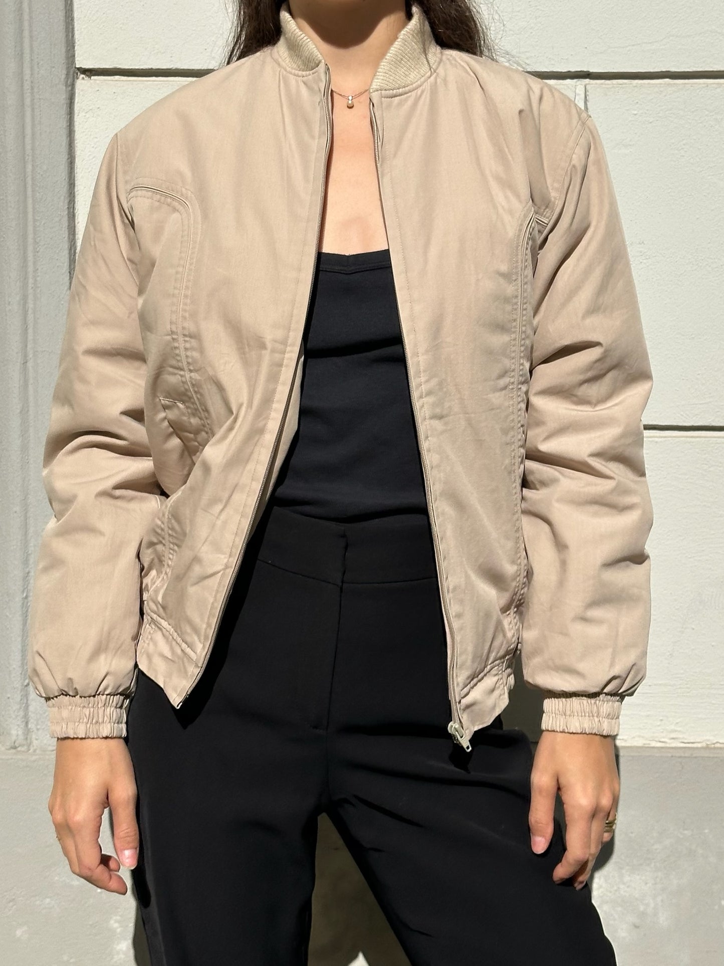 Vintage Cotton Blend Beige Bomber Jacket S