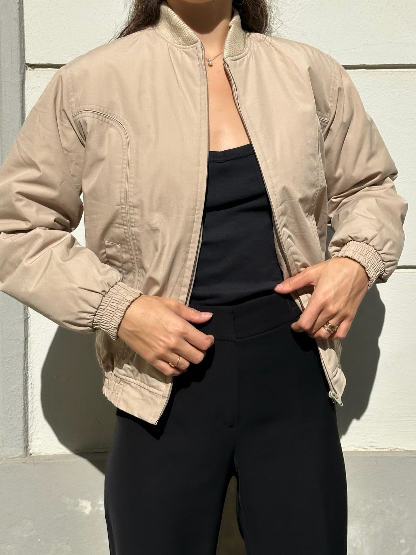 Vintage Cotton Blend Beige Bomber Jacket S