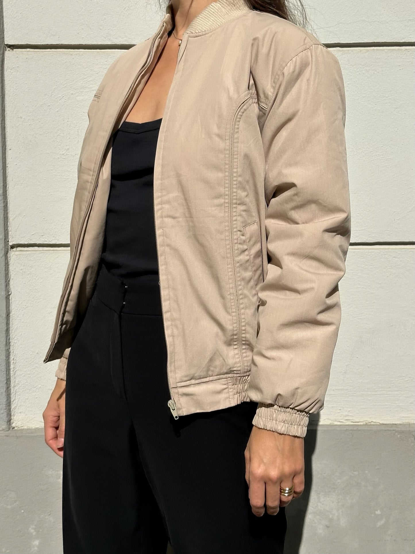 Vintage Cotton Blend Beige Bomber Jacket S