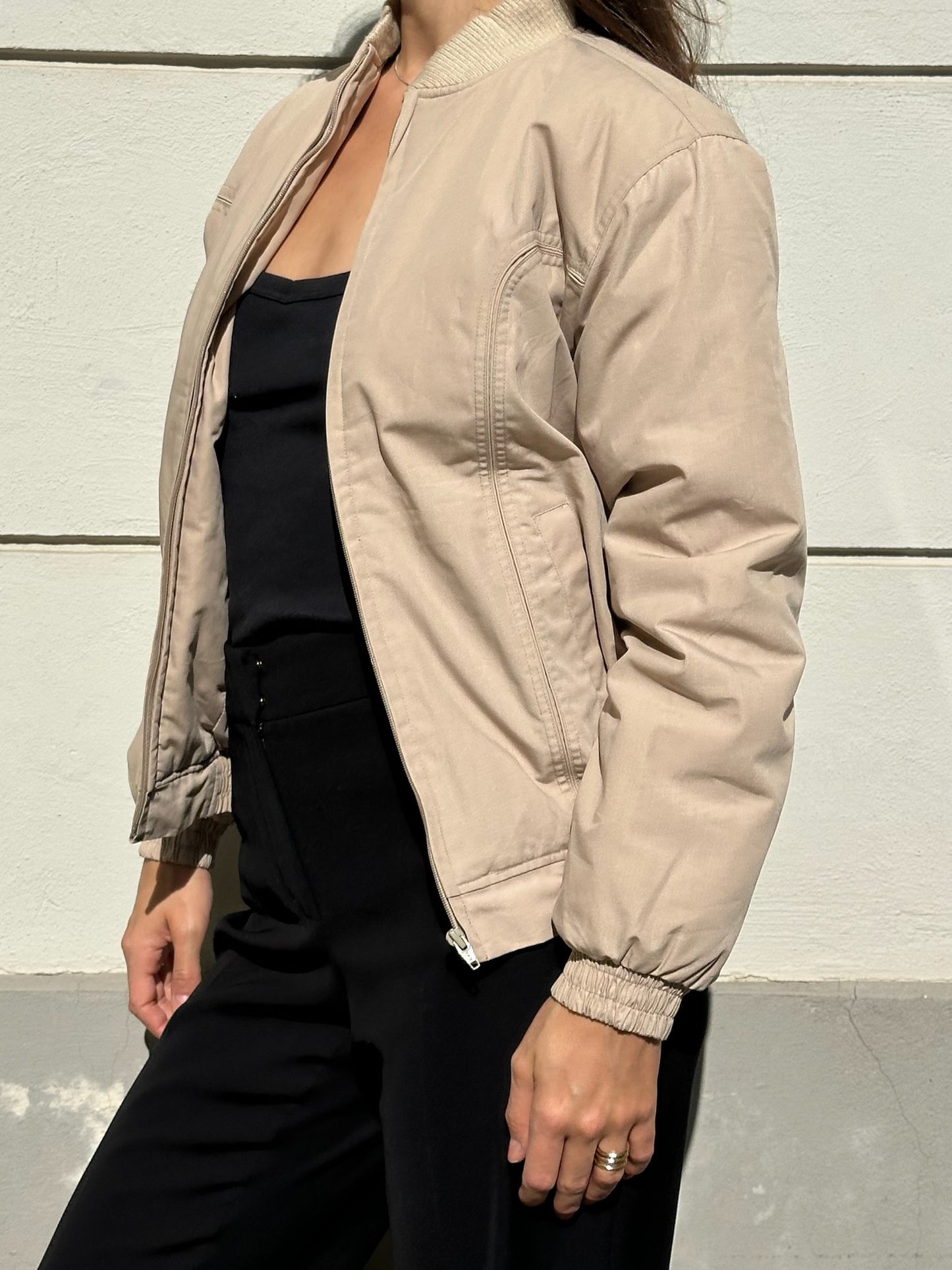 Vintage Cotton Blend Beige Bomber Jacket S