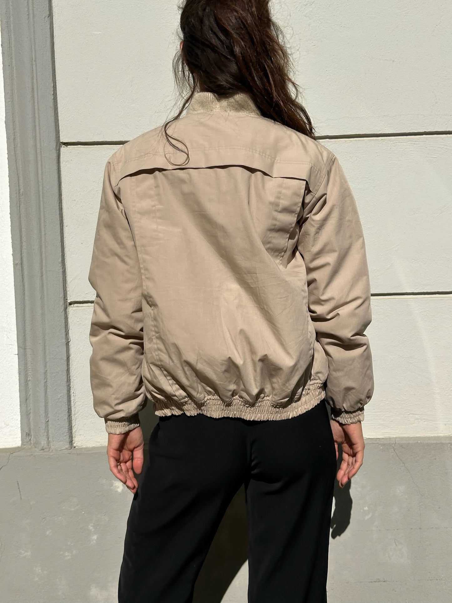 Vintage Cotton Blend Beige Bomber Jacket S