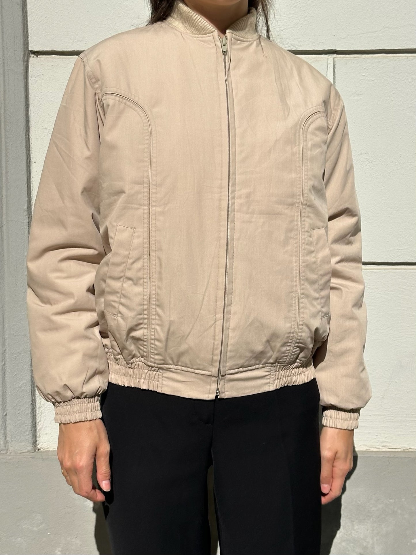 Vintage Cotton Blend Beige Bomber Jacket S